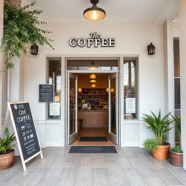 The wide, accessible entrance to the coffee shop.
