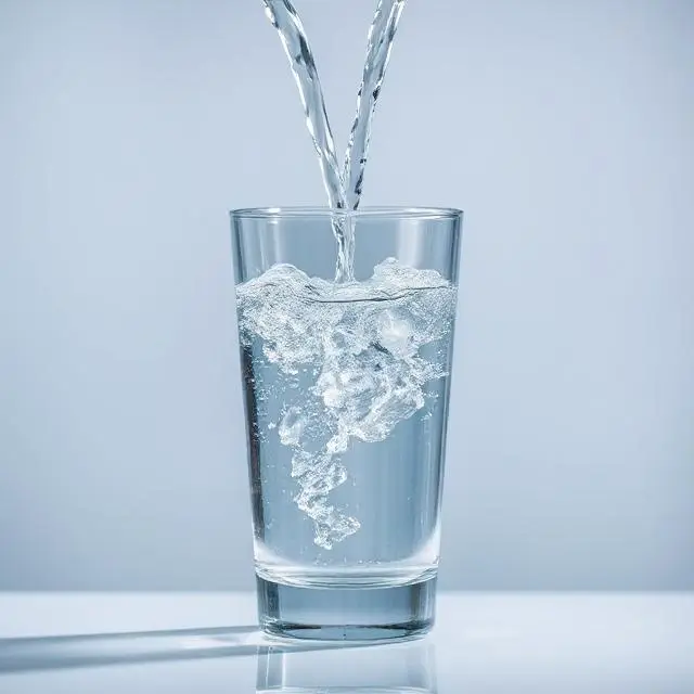 Crystal clear water being poured into a glass, representing purity.