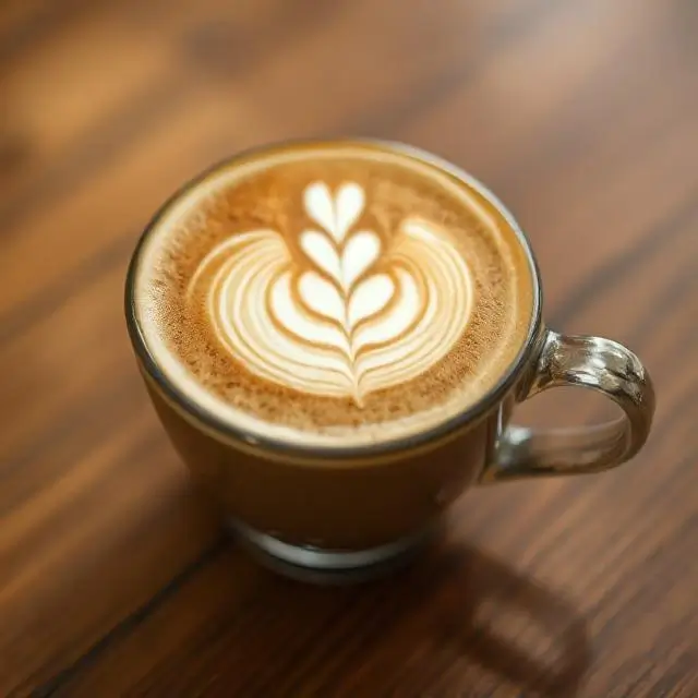 A beautifully crafted latte with intricate art.