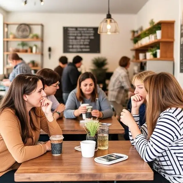 People enjoying coffee and conversation at our shop.