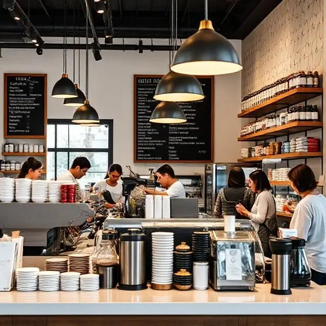 A view of the main counter and baristas at work.