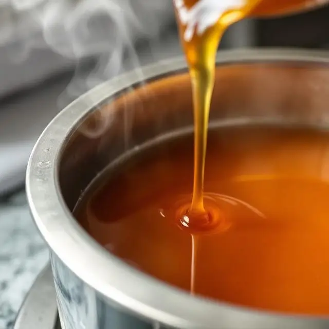 Golden, bubbling caramel being made.