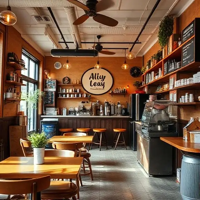 A wide shot of the warm and inviting interior of The Daily Grind.